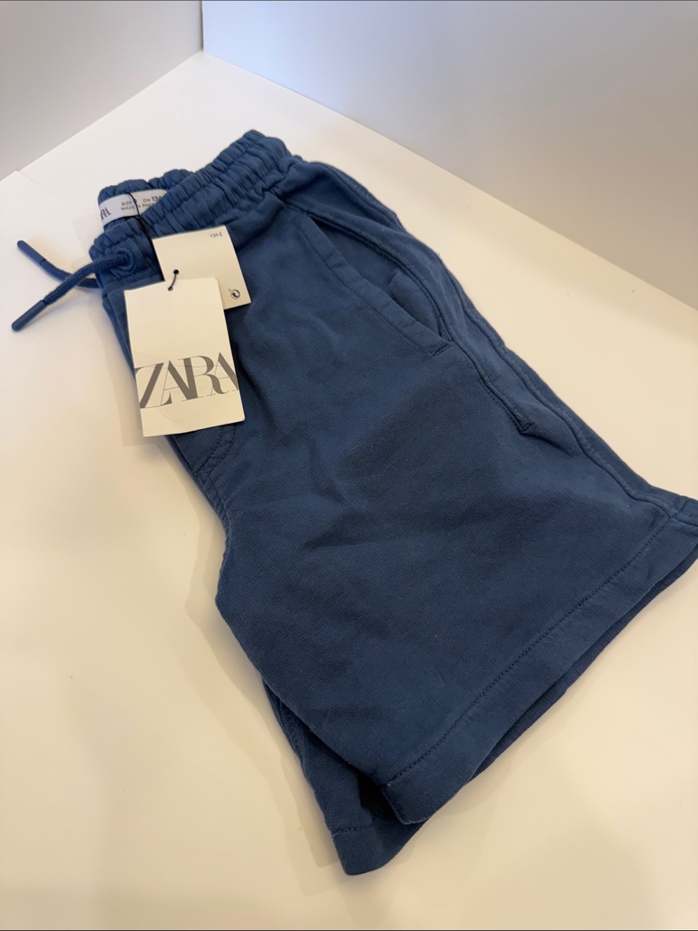 Zara Men's Navy Drawstring Cotton Shorts